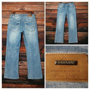 Lamasini Jeans Mens 32X30 Modern Boot Cut Western Embroidered Blue Denim Stretch